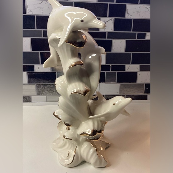 Rare Lenox Wave dancers Cream & Gold Dolphins Figurine Vintage Porcelain - Picture 9 of 13